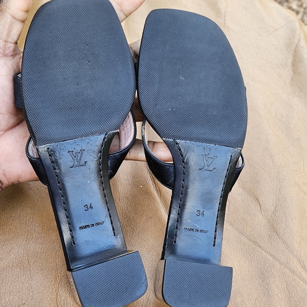 Women's Louis Vuitton Black Blended Fabric Leather Sandals Heels Size 4 US - Picture 14 of 16